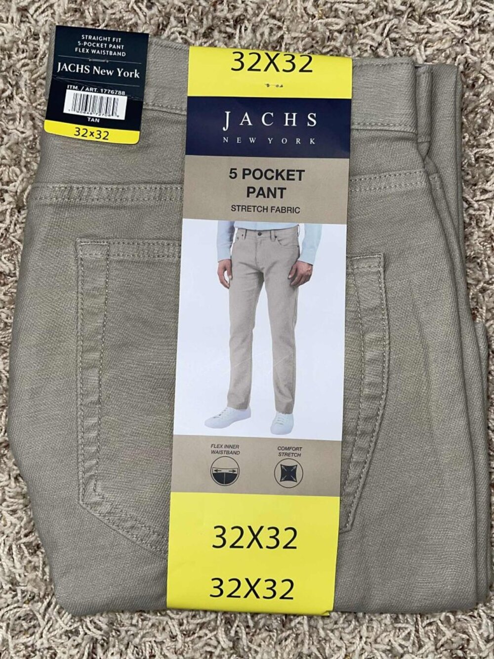 Jachs New York Men’s Twill 5-Pocket Pants Tan, Size 32x32 (New)